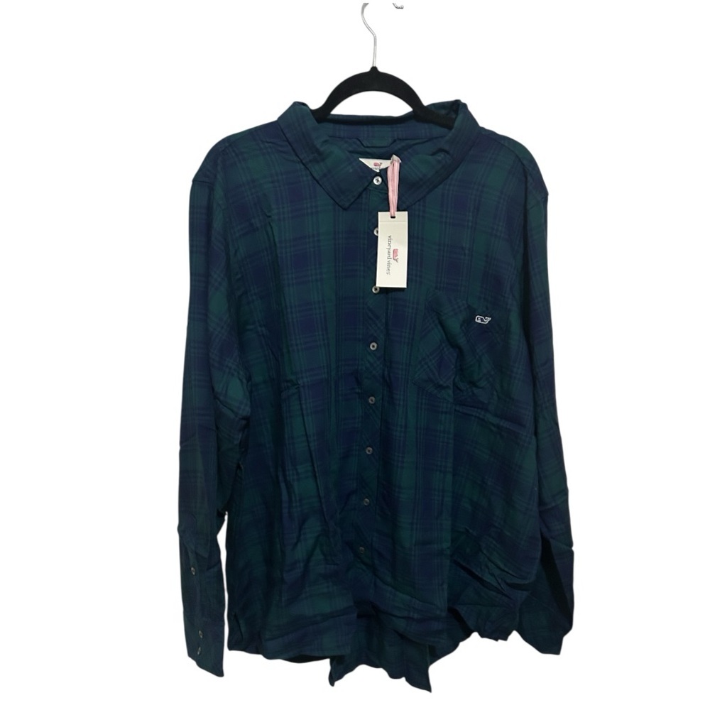Vineyard Vines Plaid Chilmark Button Down Shirt – Deep Bay/Juniper – Size 24
